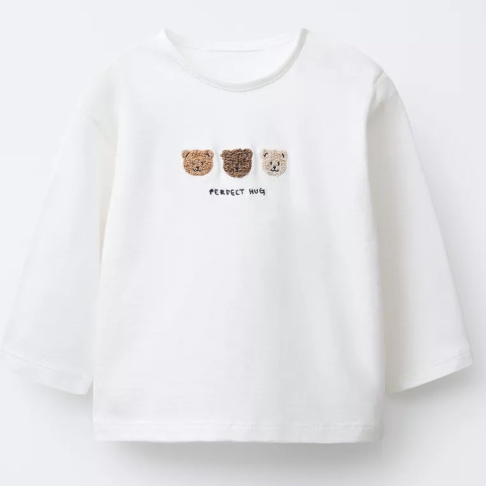Zara Kids White Long Sleeve Tee with Animal Graphics